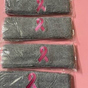 Gray Headband with Pink Ribbon